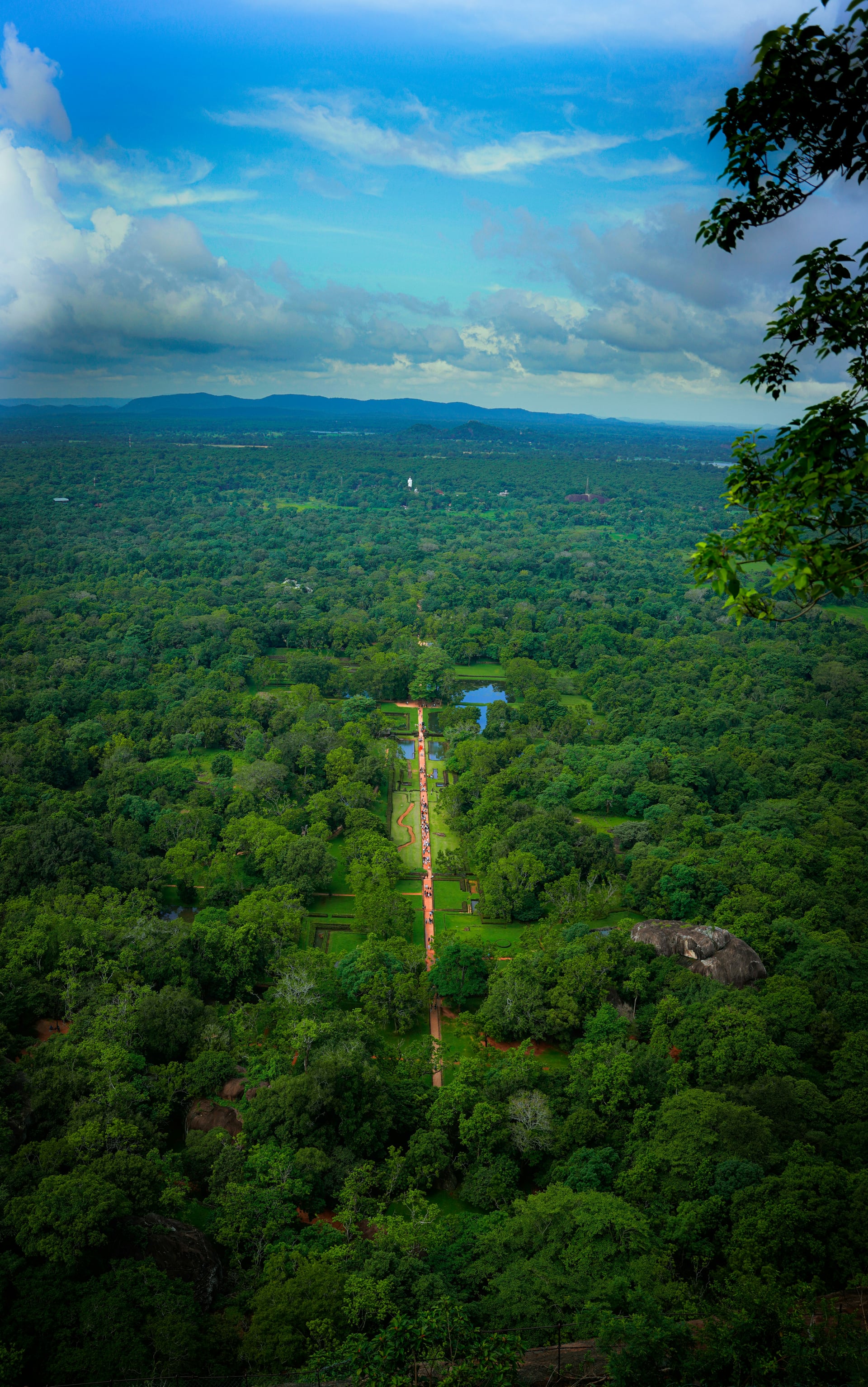 View from Sigiriya Rock summit over ancient water gardens and surrounding jungle
