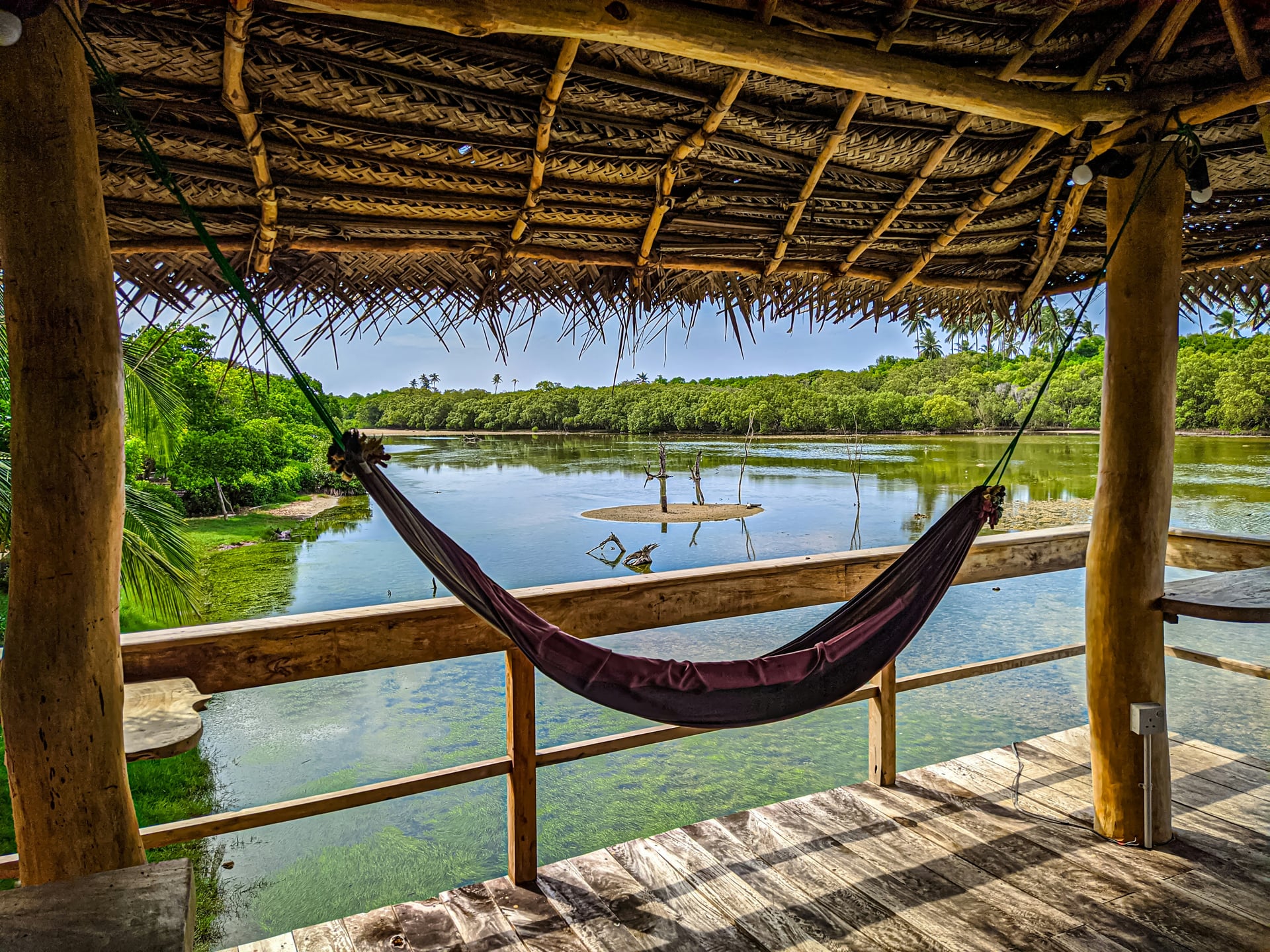Hammock overlooking a calm lagoon at a Sri Lanka eco resort