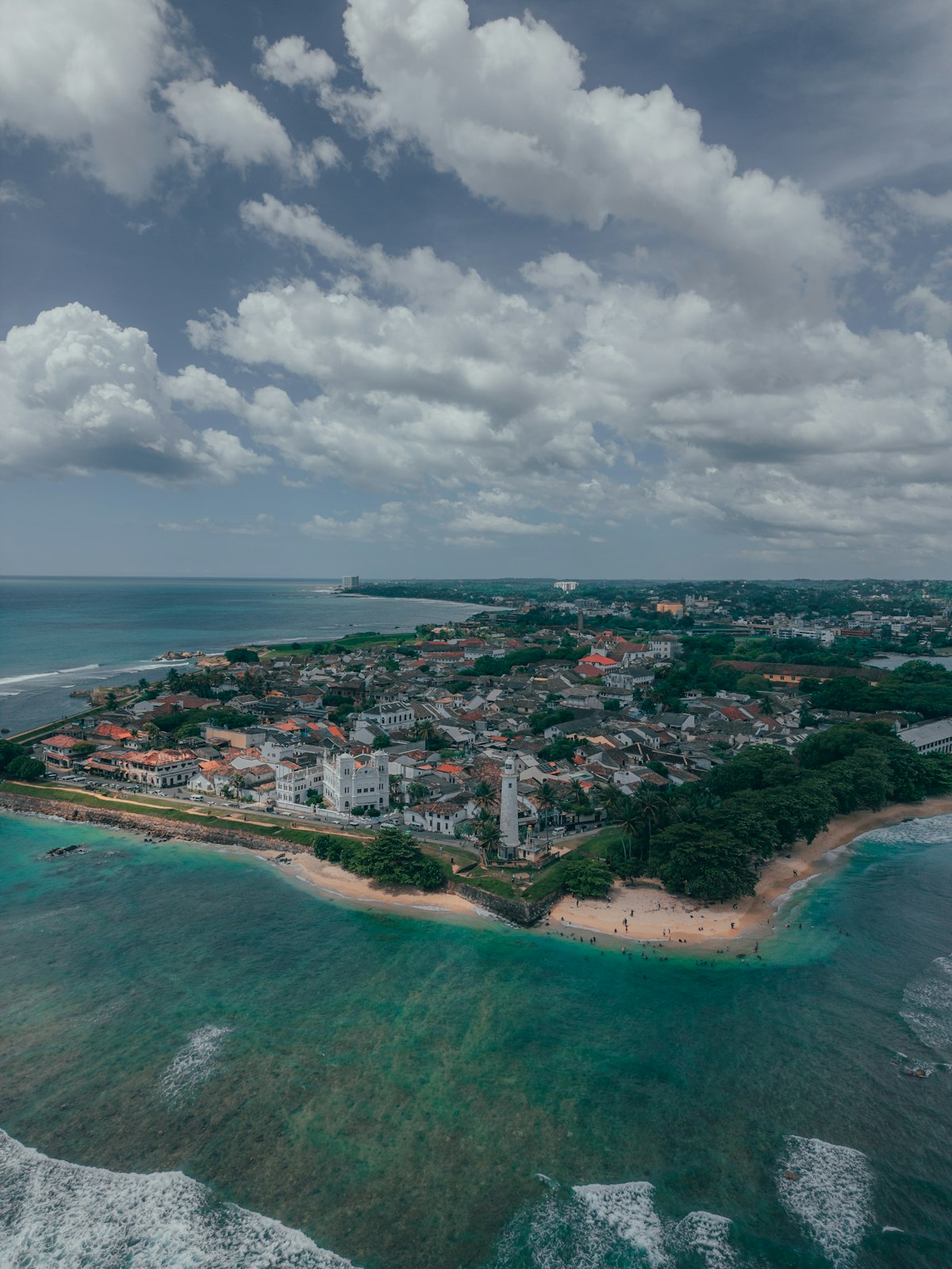 Stunning aerial view of the entire Galle Fort peninsula with turquoise waters