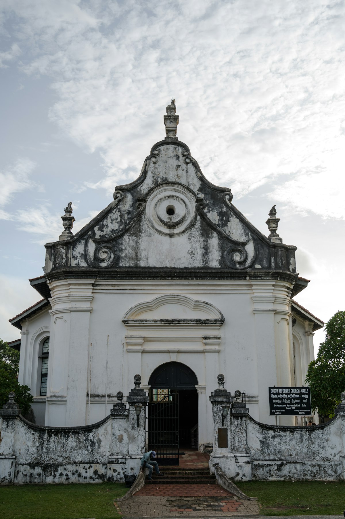 Dutch Reformed Church facade in Galle Fort with ornate gable