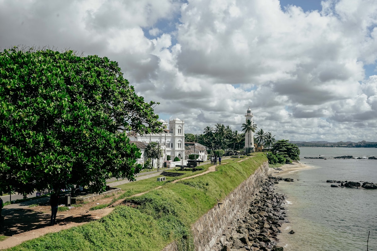 Galle Fort lighthouse and ramparts at golden hour