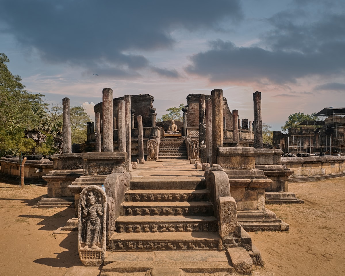 The reclining Buddha statue at Gal Vihara in Polonnaruwa bathed in warm afternoon light